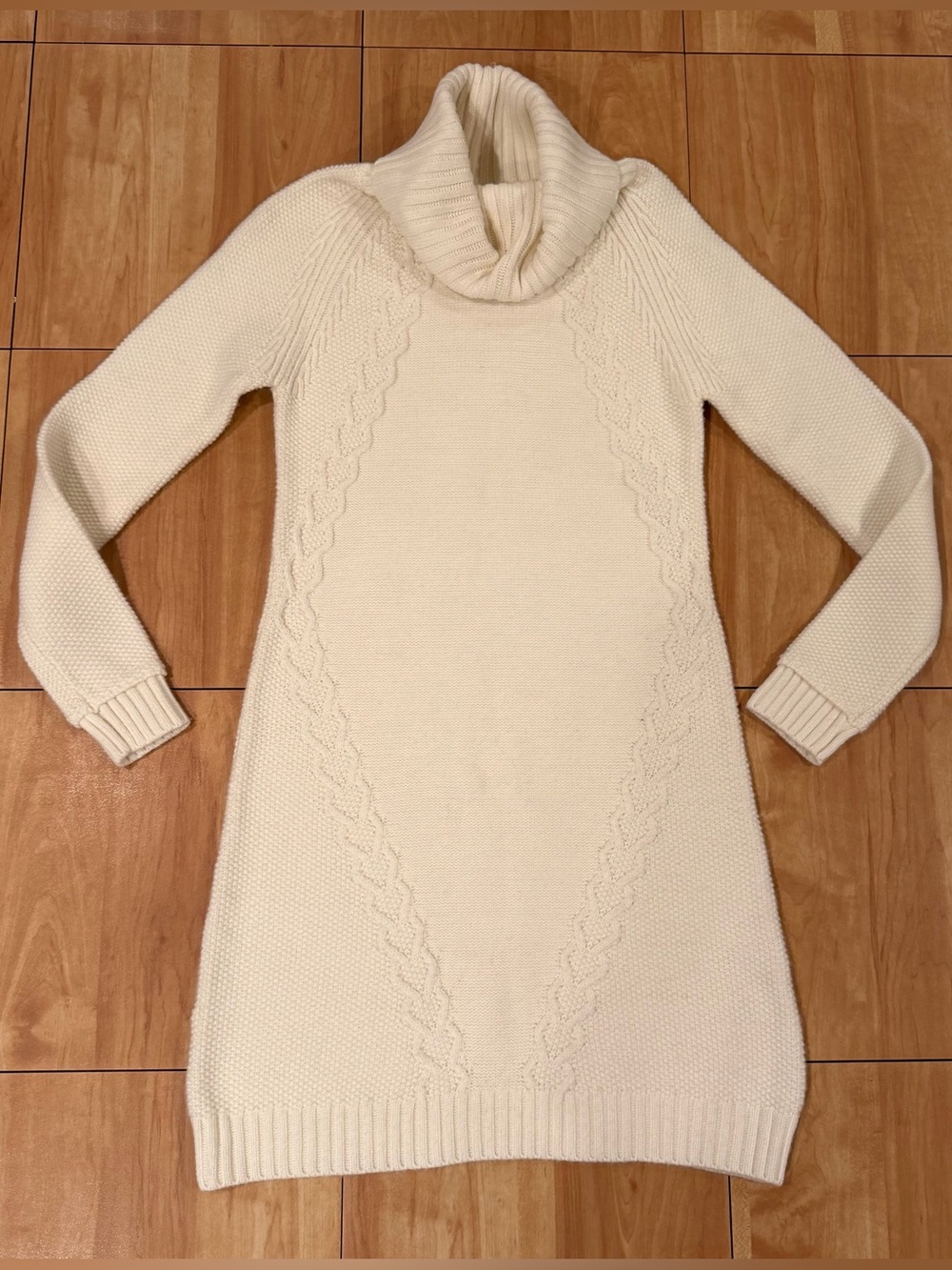 Eliza J Cream Cable Knit Turtleneck Sweater Dress Small - Picture 2 of 5